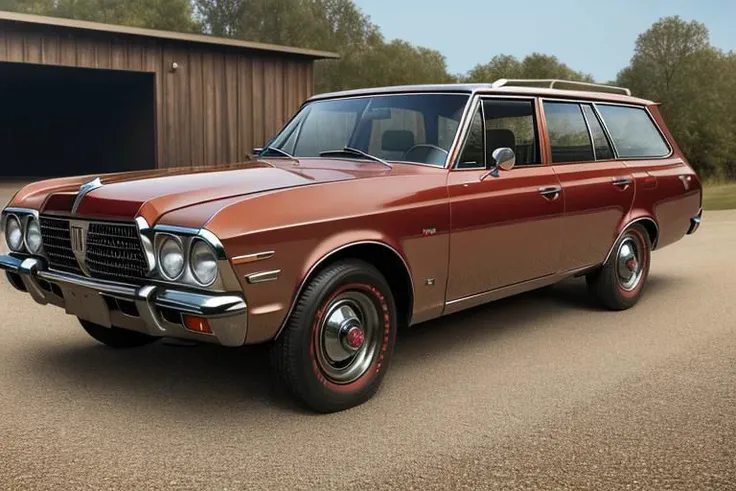 a close up of a brown station wagon parked in a parking lot