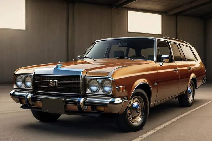 a close up of a brown station wagon parked in a parking lot