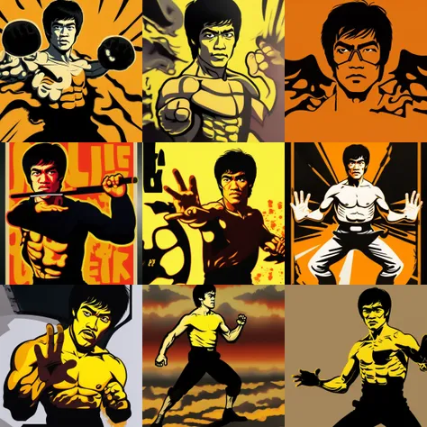 vector-art, pulp-diffusion bruce lee