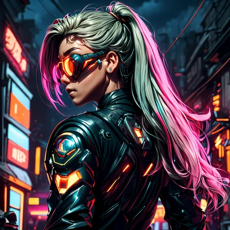 cyber girl in a futuristic city with neon lights