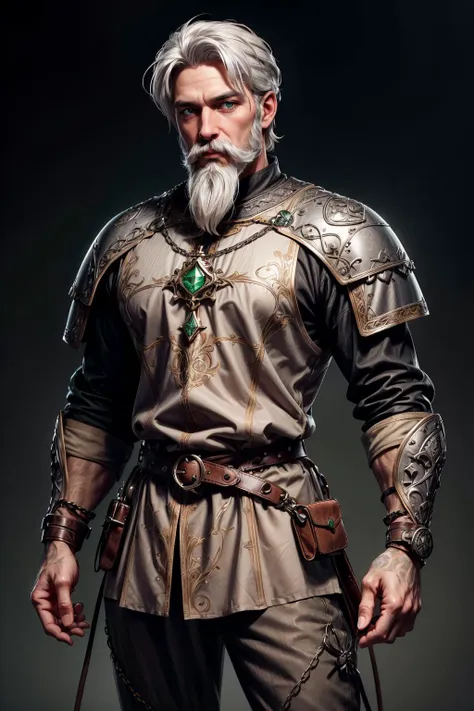 a man in armor with a beard and a sword