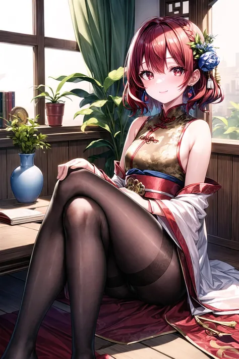 (masterpiece),(best quality),highres,highly detailed:0.9,an extremely delicate and beautiful,Tyndall effect,
1 girl,mature,solo,[tiny:medium:0.7] breasts,(madder red hair:1.2),(wavy hair ends),(short hair:1.2),beautiful red eyes,ruby textured pupils,(smile...