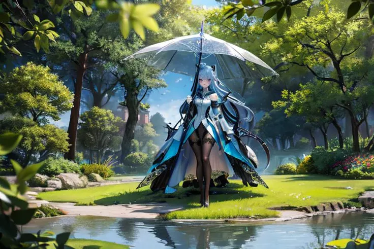 a close up of a person holding an umbrella near a pond