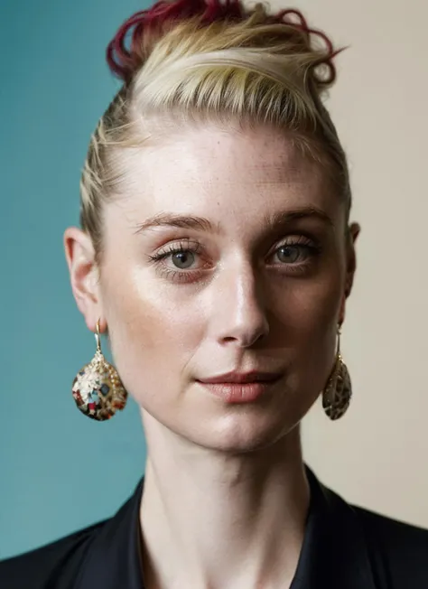 portrait of ((sks woman)) by Flora Borsi, style by Flora Borsi, bold, bright colours, Mohawk haircut, ((Flora Borsi))  <lora:locon_elizabethdebicki_v1_from_v1_64_32:1.25> by Peter Lindbergh