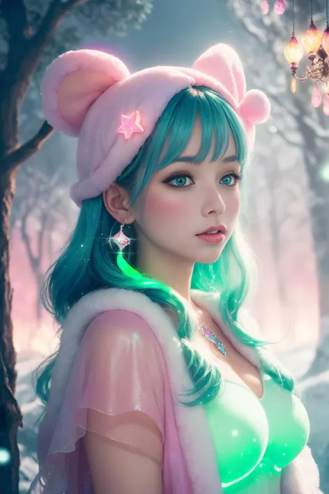 1girl,(fluorescent colors:1.4),(translucent:1.4),(retro filters:1.4), (fantasy:1.4),
candy world Disney land ethereal soft fluffy soft landscape forest snowavatar Pastel pink sky green blue sparkle ethereal light pastel whimsical light rainbow stars diamon...