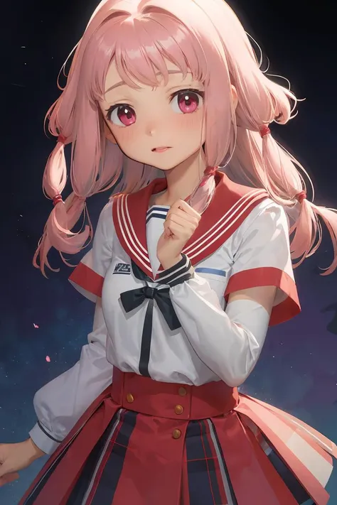 anime girl with pink hair and a sailor outfit posing for a picture