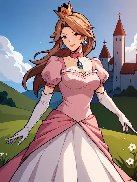 score_9, score_8_up, score_7_up, score_6_up, score_5_up, score_4_up, rating_explicit,
BREAK
1girl, katalina (granblue fantasy), brown hair, parted bangs, long hair, brown eyes, adult, mature, smile,
BREAK
solo, standing, pink dress, frilled dress, mini cro...