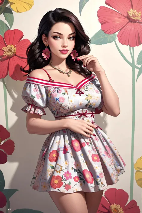 ((Masterpiece, best quality,edgQuality)),smirk,smug,
edgVTD, 1girl, solo, brown eyes, jewelry, standing, full body, earrings, nail polish, lips, looking to the side, ((floral print dress)), fashion ,wearing edgVTD
<lora:edgVintageTeaDress:1>