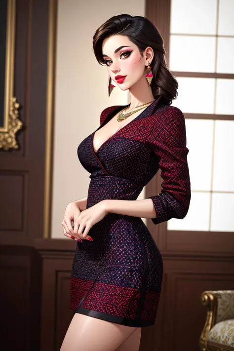 ((Masterpiece, best quality,edgQuality)),smirk,smug,
edgVTD, 1girl, solo, brown eyes, jewelry, standing, full body, earrings, nail polish, lips, looking to the side, print dress, fashion ,wearing edgVTD
<lora:edgVintageTeaDress:1>