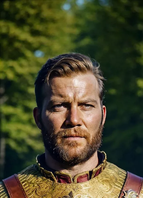 An intricate full color portrait of sks person:1 as (viking warrior), (barbarian),  epic character composition, by ilya kuvshinov, alessio albi, nina masic, sharp focus, natural lighting, subsurface scattering, f2, 35mm, film grain, <lora:locon_william_v1_...