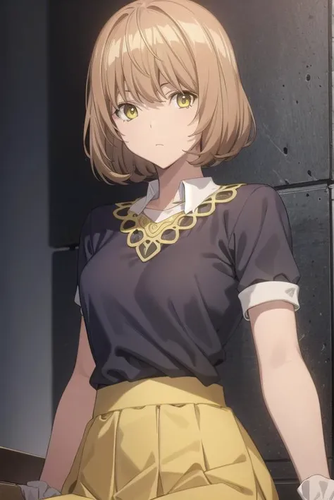 aokiyuriko, <lyco:aokiyuriko-lyco-nochekaiser:1>, 
aoki yuriko, short hair, brown hair, bangs, (yellow eyes:1.5), glasses,
BREAK skirt, shirt, short sleeves, pantyhose, black pantyhose, frills,
BREAK looking at viewer, 
BREAK indoors,
BREAK <lyco:GoodHands...