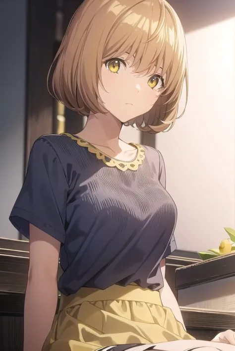 aokiyuriko, <lyco:aokiyuriko-lyco-nochekaiser:1>, 
aoki yuriko, short hair, brown hair, bangs, (yellow eyes:1.5), glasses,
BREAK skirt, shirt, short sleeves, pantyhose, black pantyhose, frills,
BREAK looking at viewer, 
BREAK indoors,
BREAK <lyco:GoodHands...