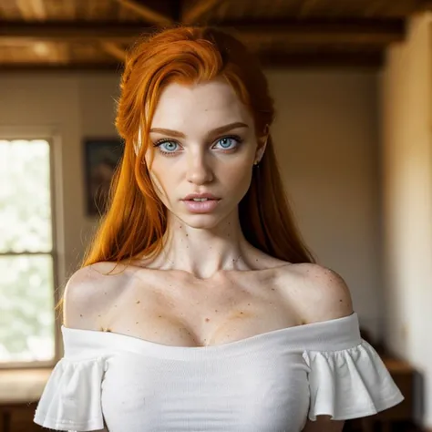 pov_interaction, S411_AlinaNesterenko, white_off-shoulder_shirt, (high_detail intricate lifelike), eyes, familyroom