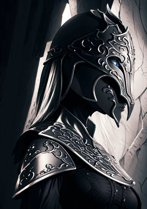 a close up of a woman in a helmet and armor