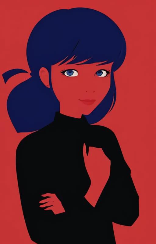 a cartoon girl with blue hair and a black shirt