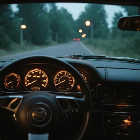 a close up of a car dashboard with a speedometer and gauges