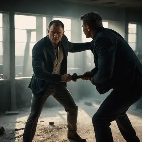 two men in suits are fighting with each other in a room