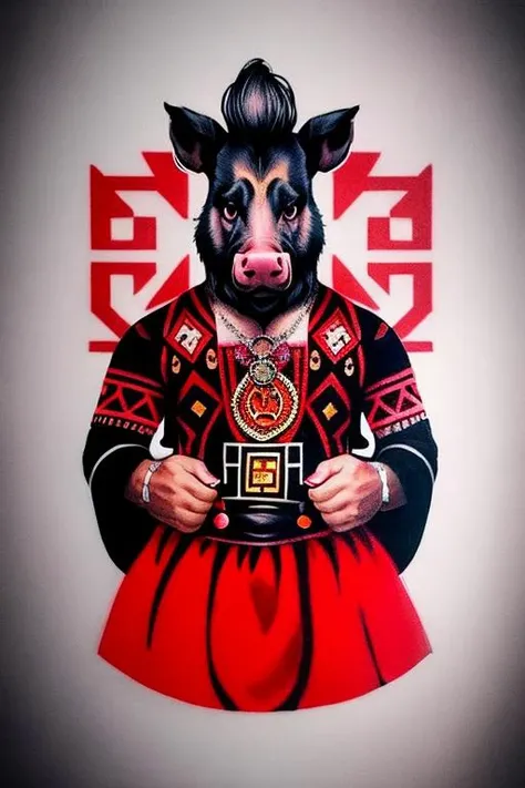 ukrtattoo pig papa of rome tattoo vyshyvanka <lora:ukrtattoo:1>