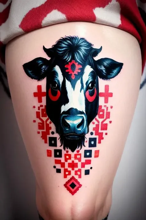 ukrtattoo cow tattoo, vyshyvanka <lora:ukrtattoo:1>