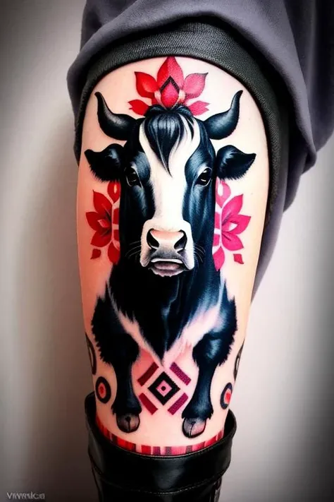 ukrtattoo cow tattoo, vyshyvanka <lora:ukrtattoo:1>