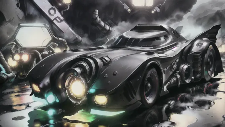 batman's batmobile is a car with a bat on the roof