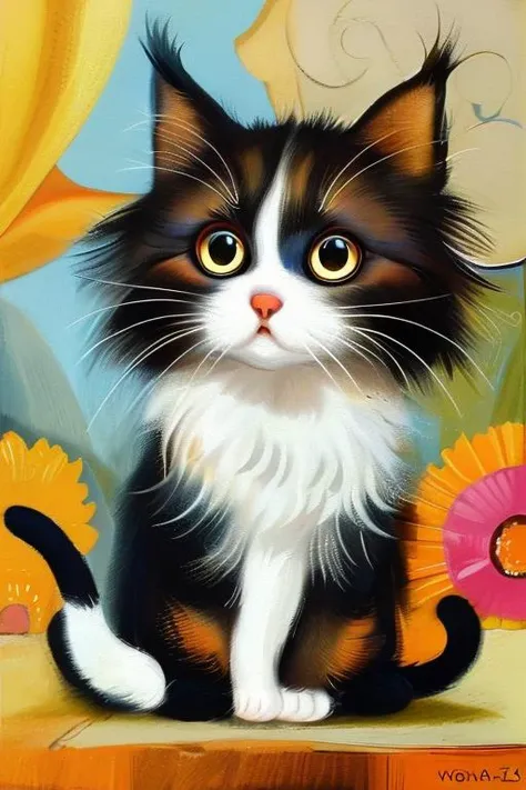 masterpiece,best quality,<lora:tbh165-:1>,illustration,style of Iwona Lifsches, cute Mainecoon cat and Abyssinian cat