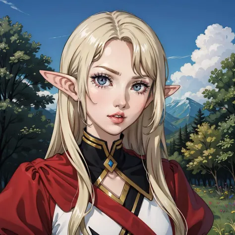 <lora:AromaStyle-V9:0.5>, platinum blonde hair,  1girl, long hair, pointy ears, elf,  huntress outfit, longbow, bow (weapon), nature, makeup, long eyelashes, 
masterpiece, best quality, intricate detail,  sketch, outline, anime screencap,