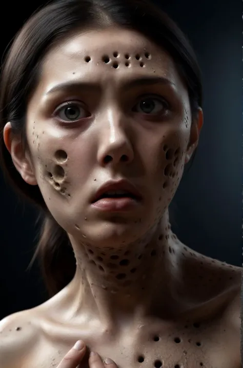 a woman with a lot of spots on her face and body