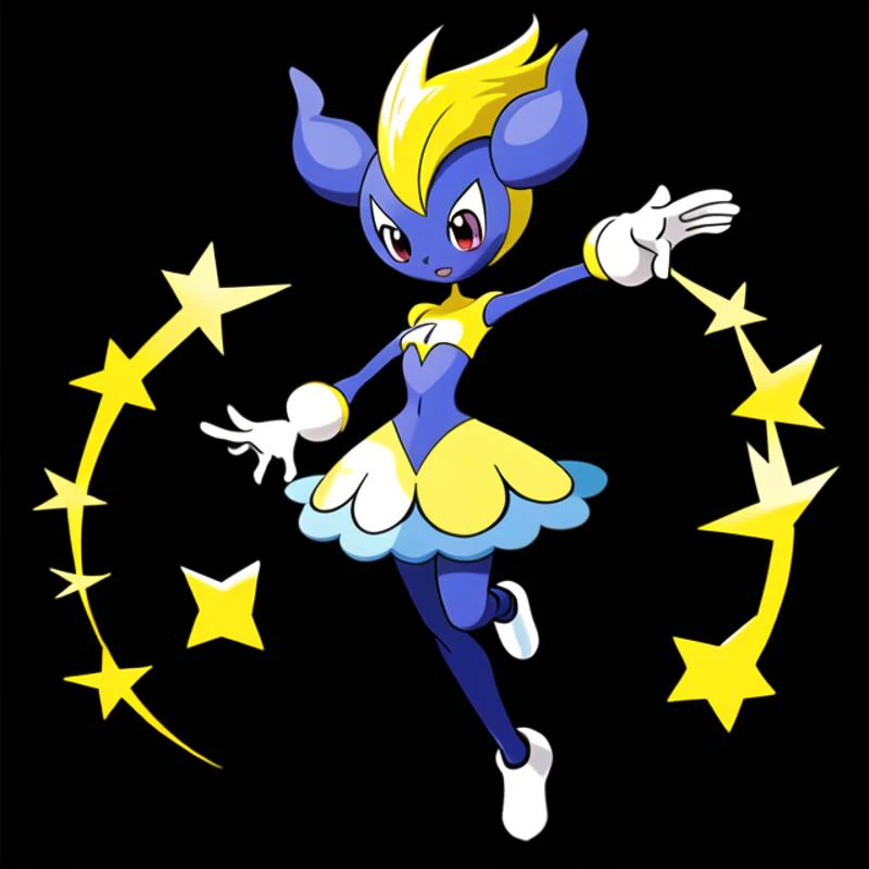 a cartoon image of a girl in a blue dress and yellow stars