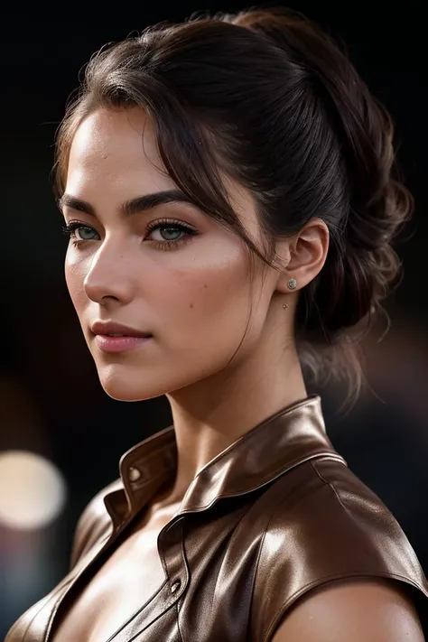 beautiful woman (Koh_NochtliPeralta:.99): a woman at a (party:1.1), perfect space buns, wearing sexy brown (Peplum Blouse), (crowd of people in background:1.1), (at a villa), (face focus), modelshoot style, (extremely detailed CG unity 8k wallpaper), profe...