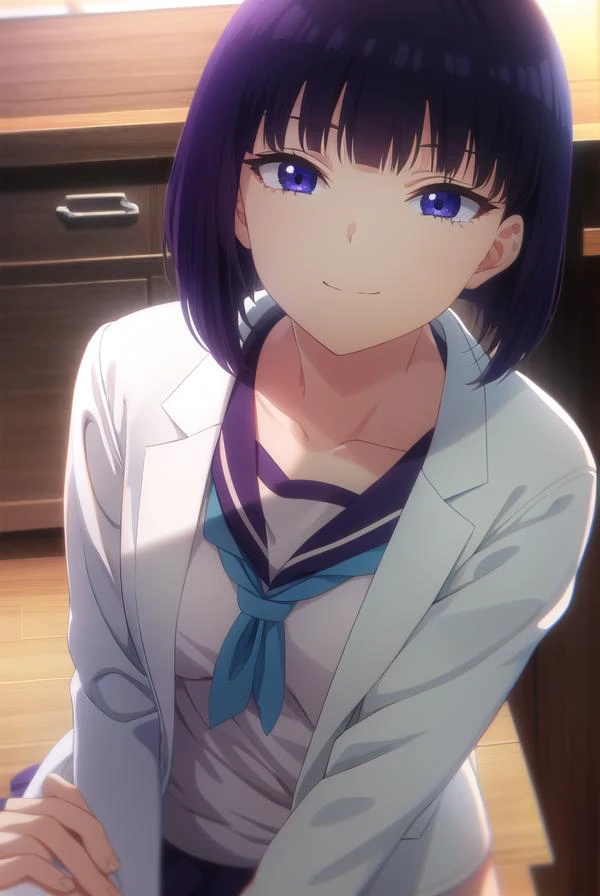 inarisakihira, <lora:inari sakihira s1-lora-nochekaiser:1>,
inari sakihira, short hair, (purple eyes:1.1), purple hair, smile,
BREAK skirt, school uniform, serafuku, labcoat,
BREAK indoors, classroom,
BREAK looking at viewer,
BREAK <lyco:GoodHands-beta2:1>...