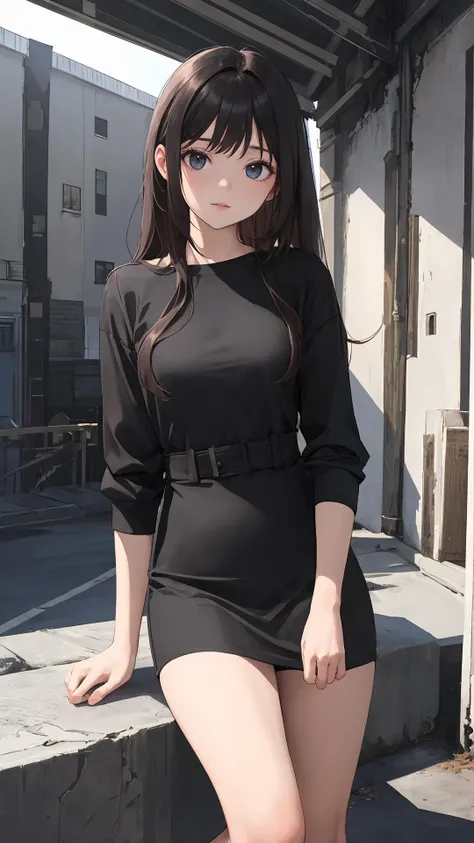 masterpiece, best quality, looking at viewer, long hair, outdoors, (wavy hair:0.7),
black theme,