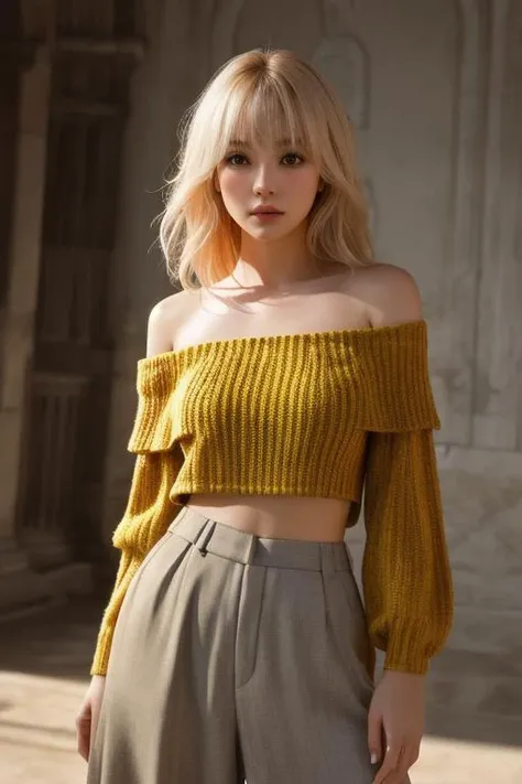 photo of beautiful (jem1mar0b:0.99), a woman with perfect hair, wearing Baby Yellow (Off-shoulder Top, Culottes:1.1),  (court:1.1), (closeup), modelshoot style, (extremely detailed CG unity 8k wallpaper), professional majestic photography, (Leica M6 Camera...