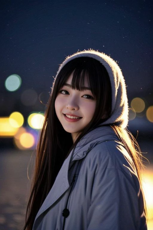 (4k, RAW photo, best quality, masterpiece:1.2),japanese,1girl,winter,night light,face focus,looking another,smile,
 <lora:pytorch_lora_weights:1>