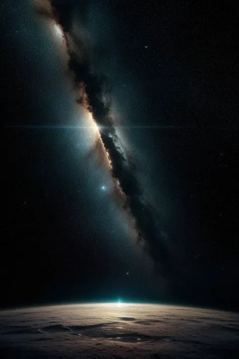 a view of the milky from space with a bright light shining on it