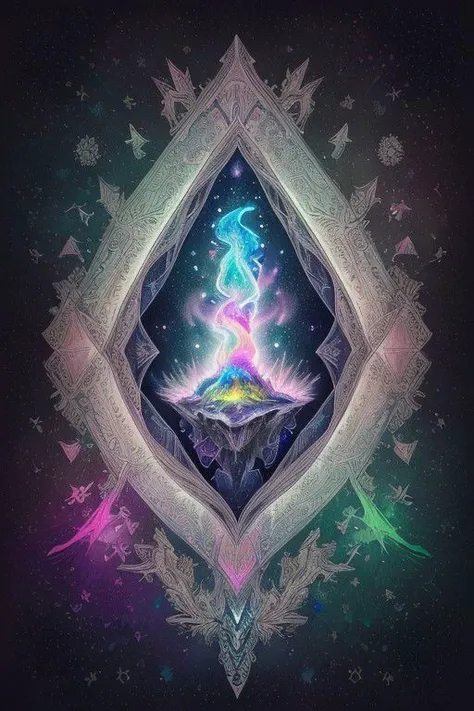 a digital painting of a colorful pyramid surrounded by stars