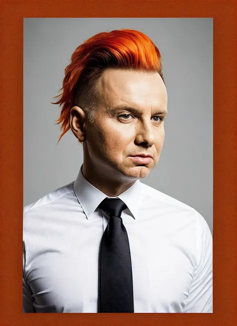 portrait of sks person by Flora Borsi, style by Flora Borsi, bold, bright colours, orange Mohawk haircut, ((Flora Borsi)), <lora:locon_andrzej_v1_from_v3_64_32:1.4>