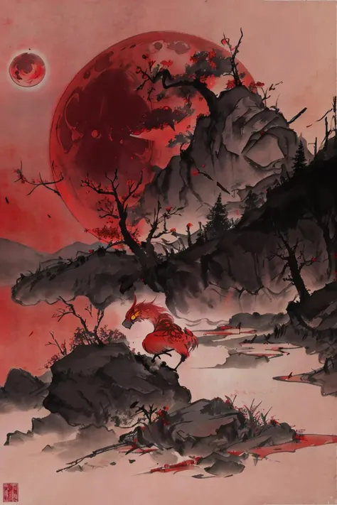 an apocalyptic world, red moon