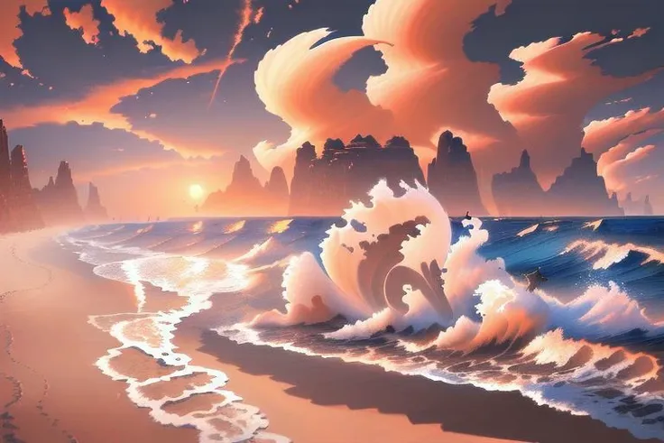 extremely detailed 8k wallpaper,((masterpiece)), (((best quality))), ((ultra-detailed)), (Amazing:1.1), beautiful, nature, sky and ground, heavy wind. masterful, exquisite, loyal, masterpiece, high-quality, detailed kitten, sand waves sun beach