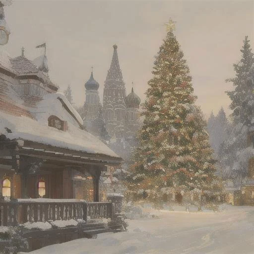 New Years tree,
traditional Russian decorations,
realistic,
snowy background,
dynamic light, 
ultra detail,
extremely detailed CG, 
full detail, 
realistic, 8k, 
micro intricate, 
masterpiece,
comicbookpencils,
by Kentaro Miura