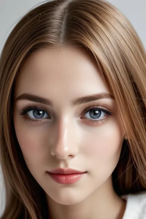 a woman with long hair and blue eyes posing for a picture