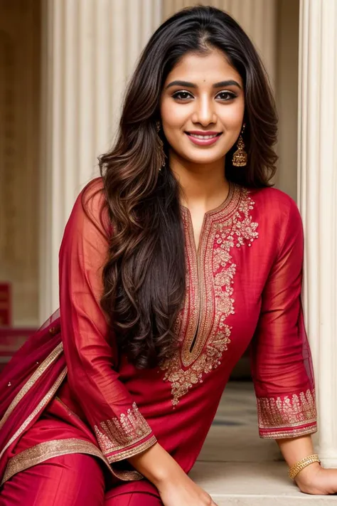 anusha pandey in red suit posing for the camera