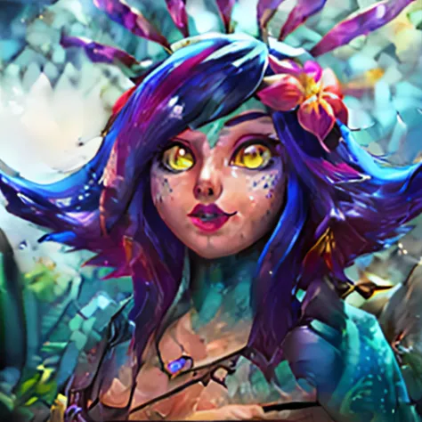 masterpiece, best quality, neeko, facial marks, hair ornaments, hair flower, crop top, close-up, face, portrait, blue sky, smile, closed mouth 
 <lora:neeko-nvwls-v1-final:1> <lora:LAS:1> <lora:neeko:1>