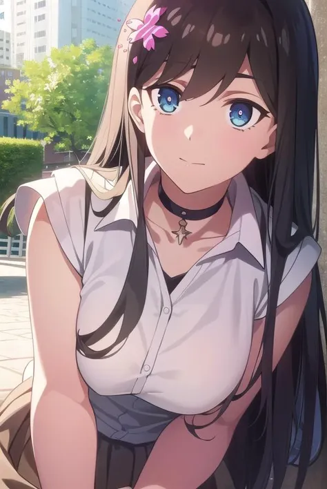 sunrong, <lyco:sunrong-lyco-nochekaiser:1>,
sun rong, long hair, black hair, hair ornament, ahoge, blue eyes, hair flower,
BREAK skirt, shirt, white shirt, sleeveless, choker, black choker, white skirt,
BREAK looking at viewer,
BREAK outdoors,
BREAK <lyco:...