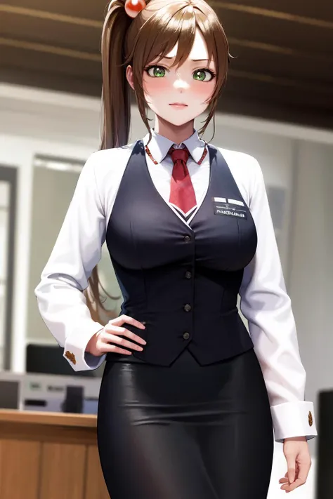masterpiece, best quality, highres, 1girl kurumi imari <lora:kurumi_imari:1> office lady suit pencil skirt