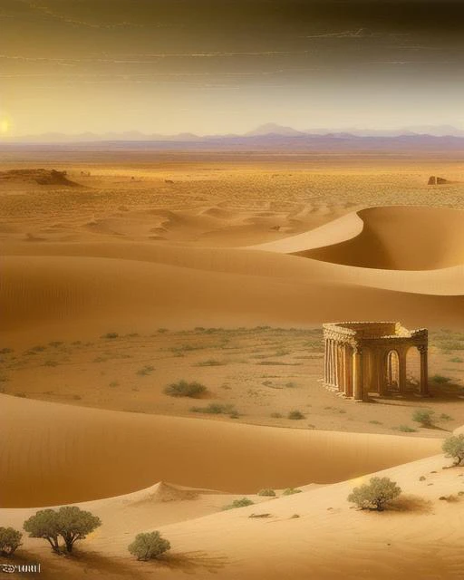 arafed desert with a small hut in the middle of it