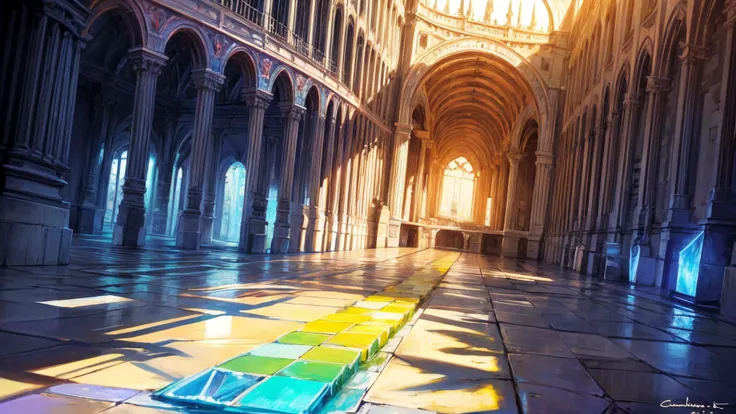 arafed image of a colorful floor in a cathedral with a stained glass window