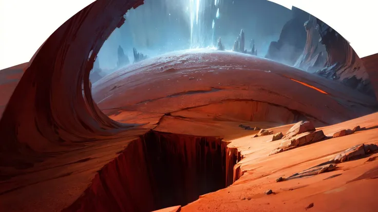 excellent oil painting of a Martian Ice Canyons: Deep canyons on Mars, with ice formations and red dust creating a stark contrast., vibrant colors, powerfull style with epic dramatism, , best quality, maximum quality, intricate details, ultrasahrp, ambient...