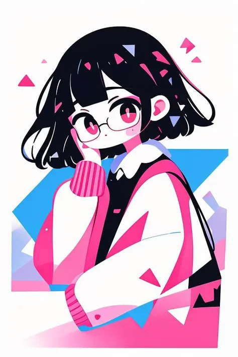 a cartoon girl with glasses and a pink sweater