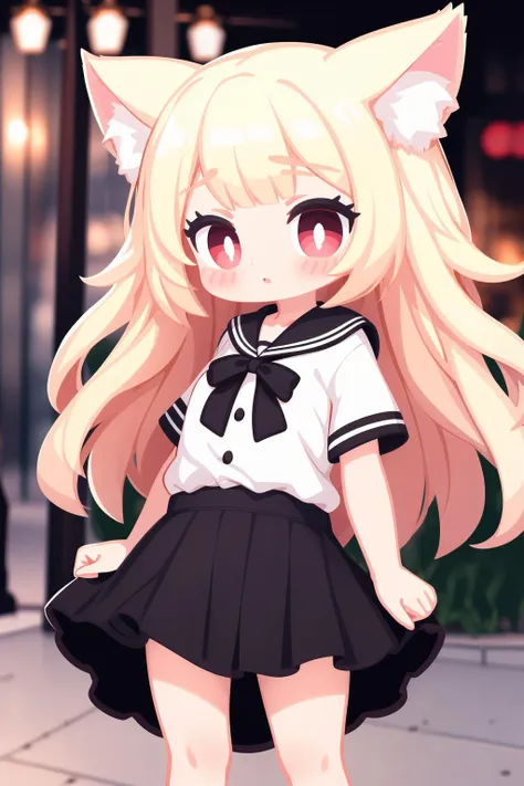 anime girl with long blonde hair and cat ears in a sailor outfit